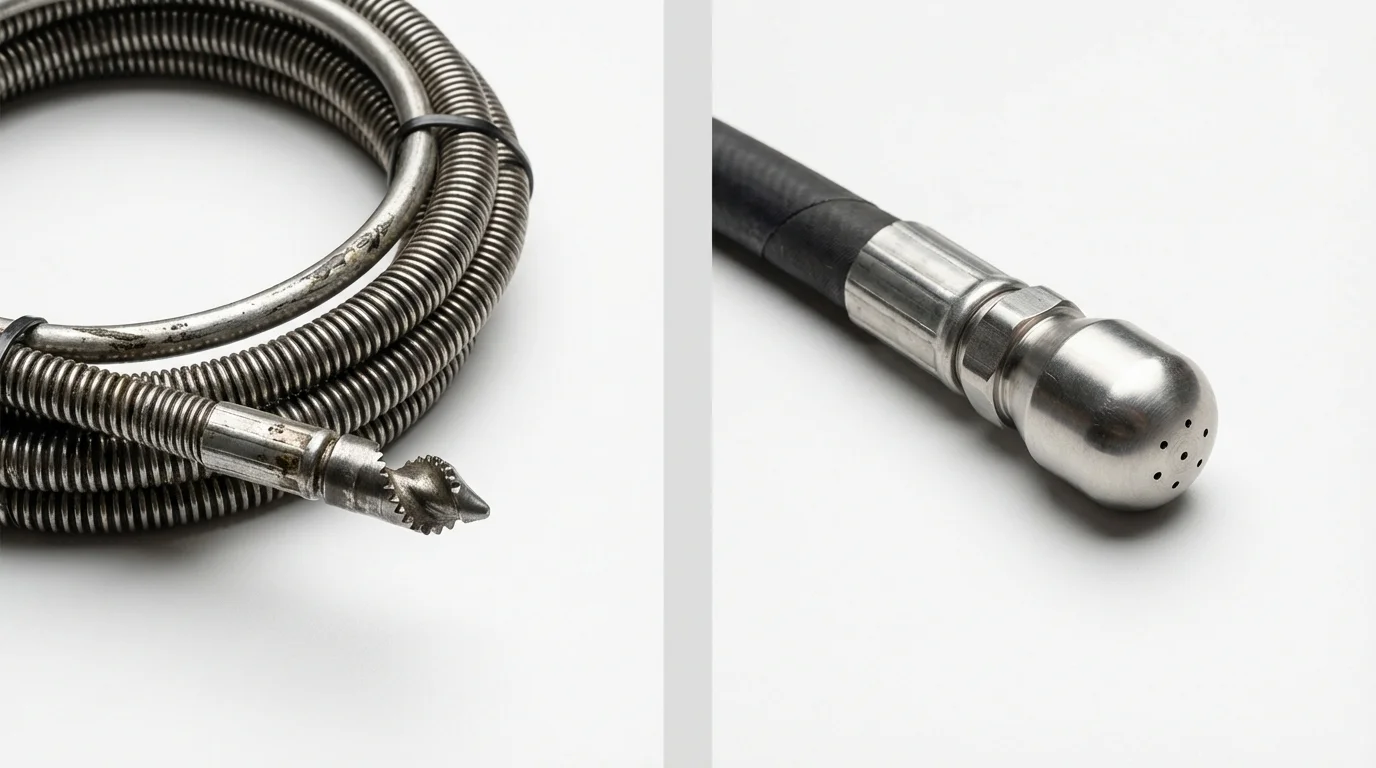 Drain snake cable and hydro jetting nozzle used for drain cleaning in Crockett, CA